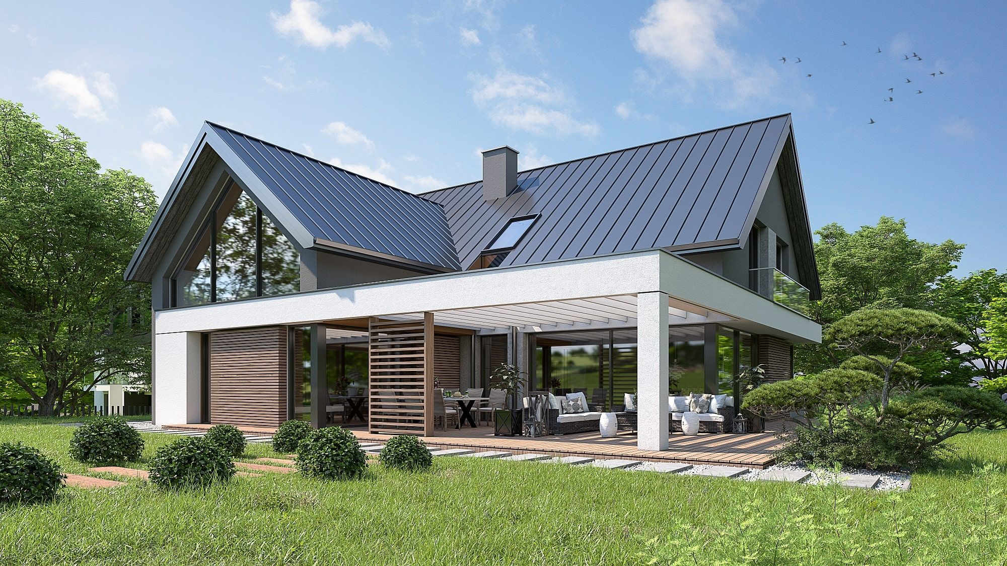 projekt domu z pergolą